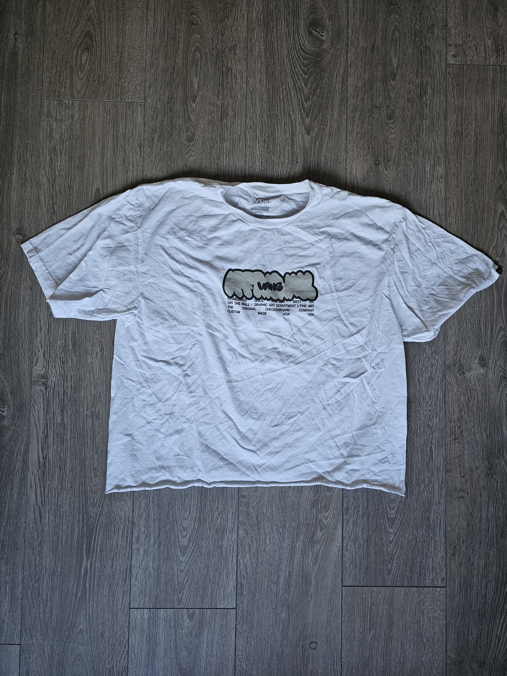 Vans White Short Sleeve Tee with Black Chest Graphic Cropped